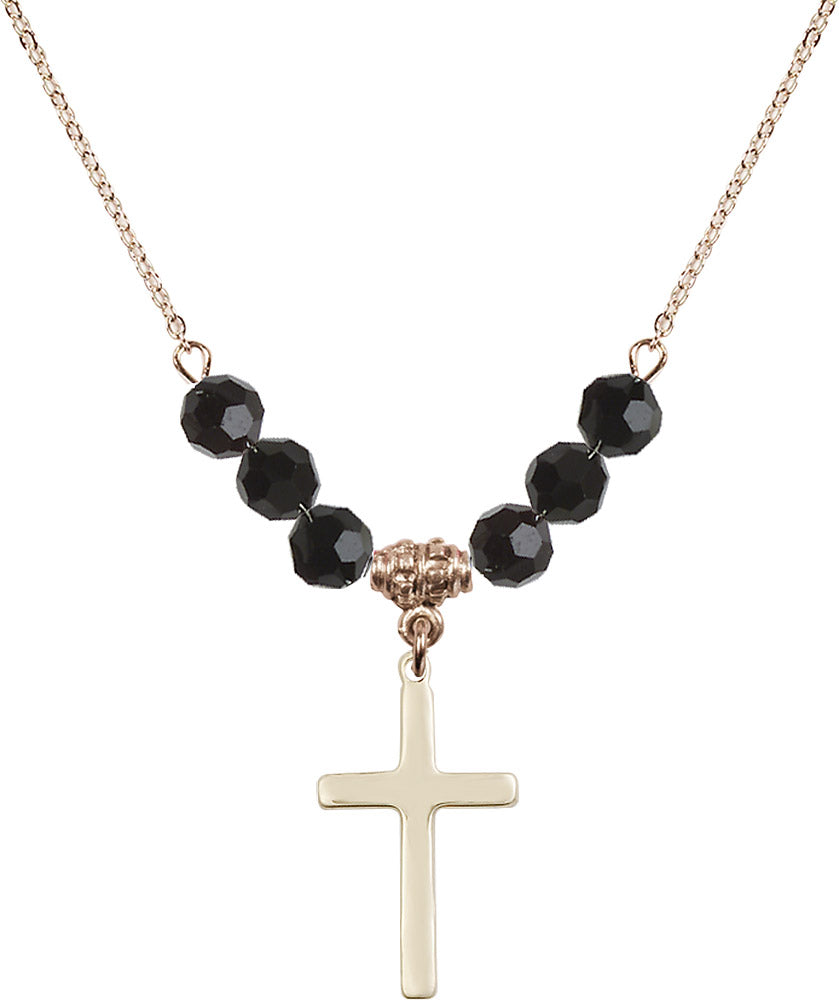 14kt Gold Filled Cross Birthstone Necklace with Jet Beads - 5670