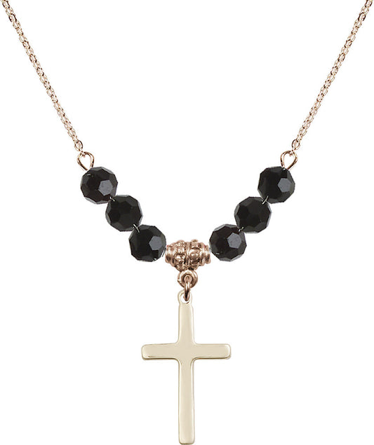14kt Gold Filled Cross Birthstone Necklace with Jet Beads - 5670