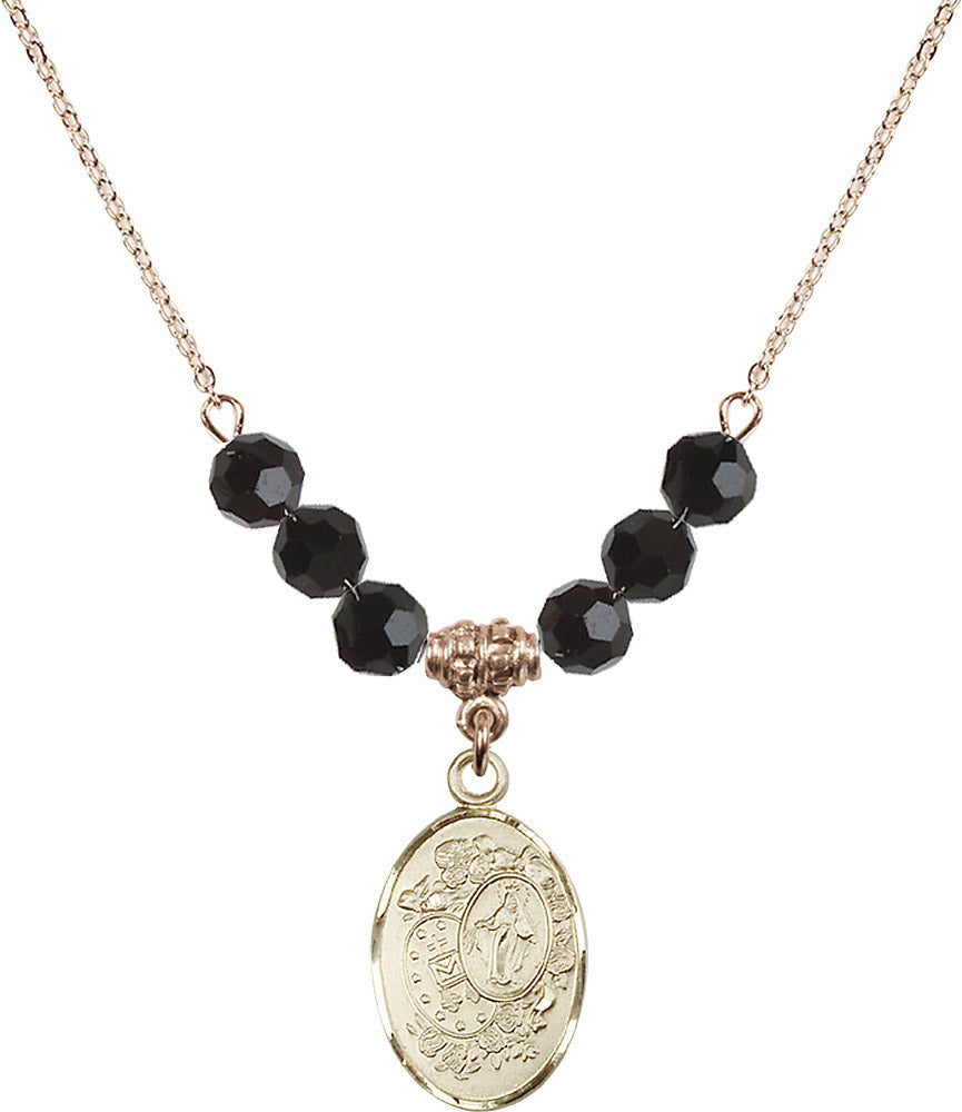 14kt Gold Filled Miraculous Birthstone Necklace with Jet Beads - 5682