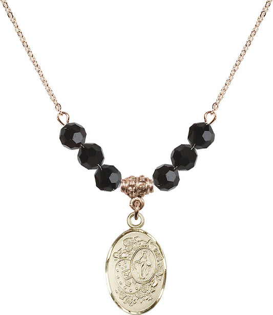 14kt Gold Filled Miraculous Birthstone Necklace with Jet Beads - 5682
