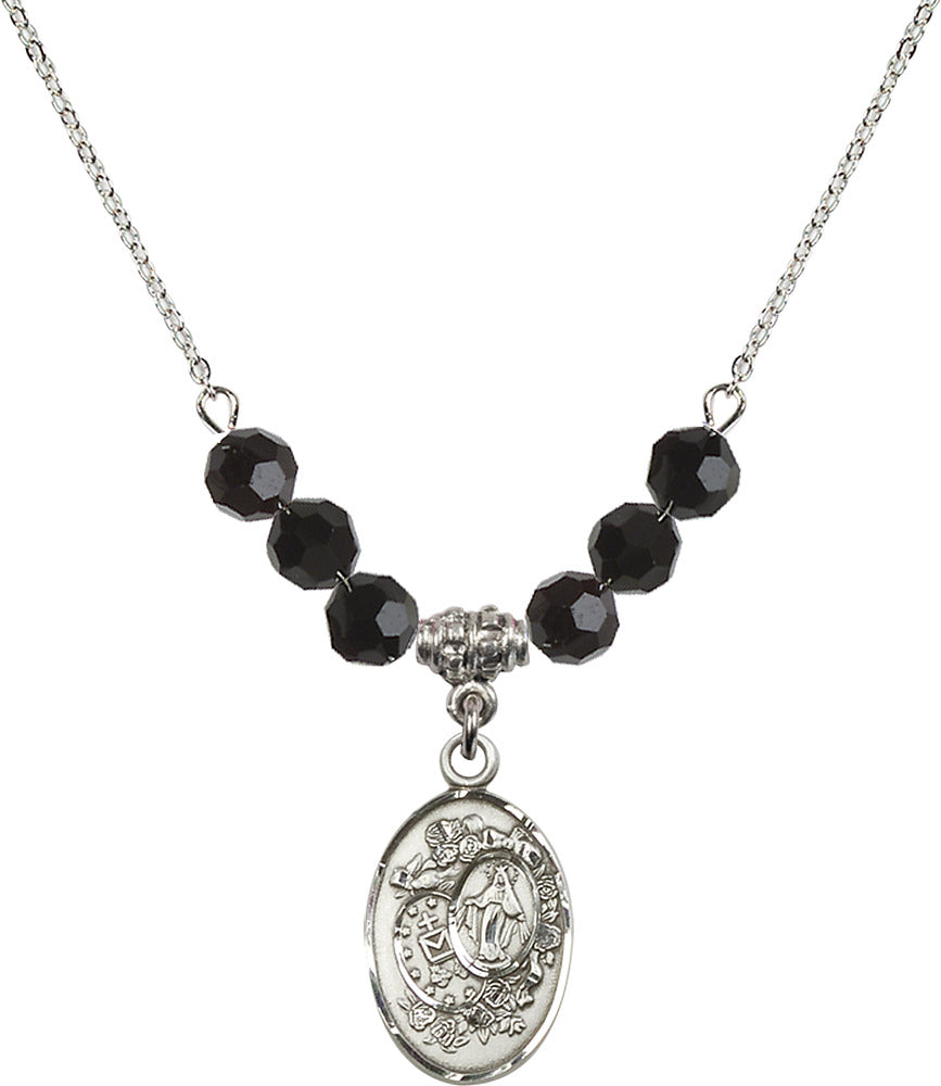 Sterling Silver Miraculous Birthstone Necklace with Jet Beads - 5682