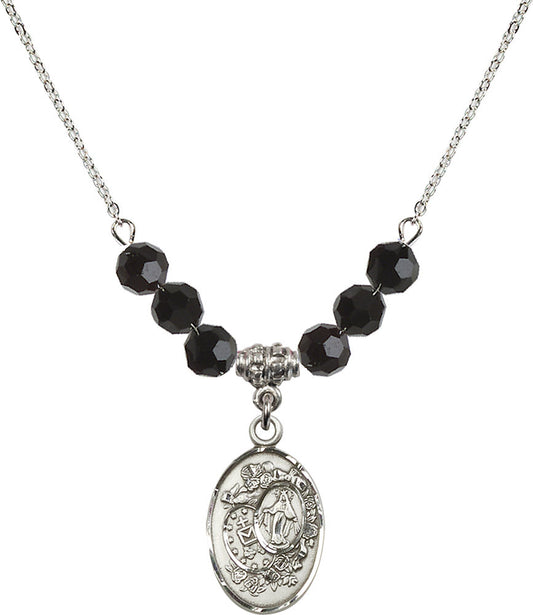 Sterling Silver Miraculous Birthstone Necklace with Jet Beads - 5682