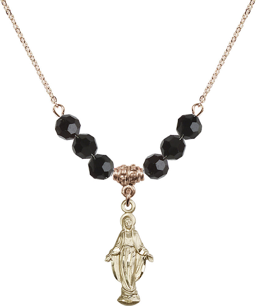 14kt Gold Filled Miraculous Birthstone Necklace with Jet Beads - 5900