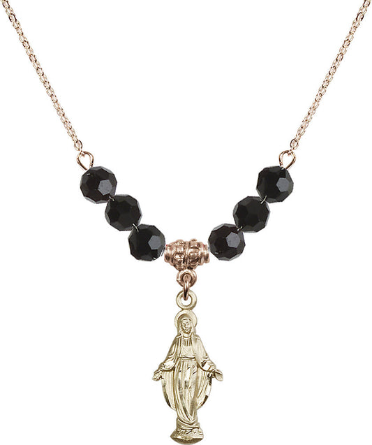14kt Gold Filled Miraculous Birthstone Necklace with Jet Beads - 5900
