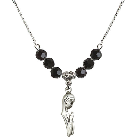 Sterling Silver Madonna Birthstone Necklace with Jet Beads - 5907