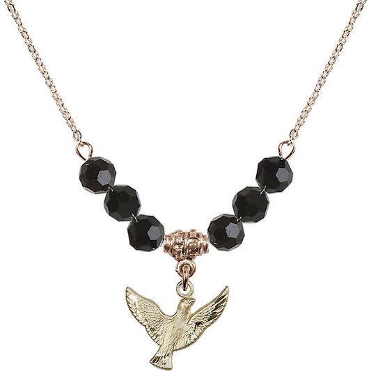 14kt Gold Filled Holy Spirit Birthstone Necklace with Jet Beads - 5912