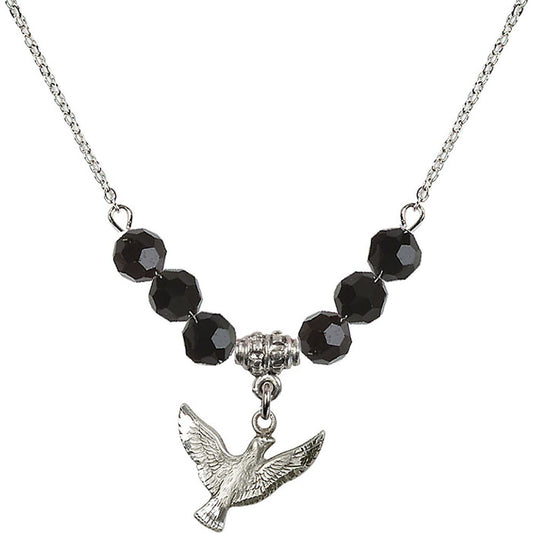Sterling Silver Holy Spirit Birthstone Necklace with Jet Beads - 5912