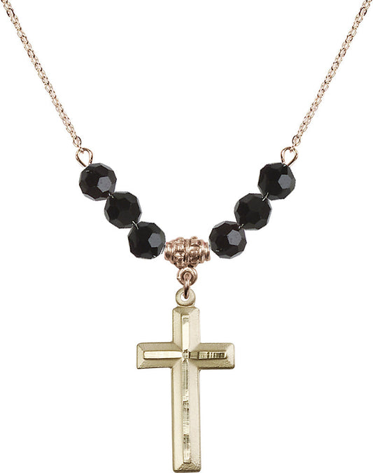 14kt Gold Filled Cross Birthstone Necklace with Jet Beads - 6000