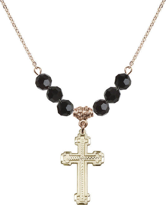 14kt Gold Filled Cross Birthstone Necklace with Jet Beads - 6039