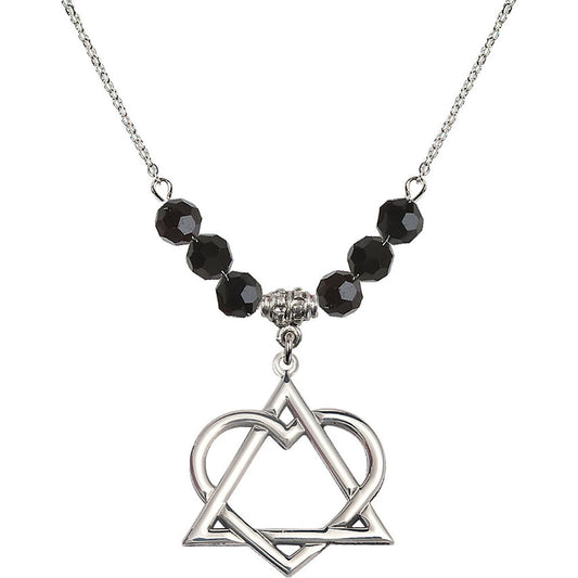 Sterling Silver Adoption Heart Birthstone Necklace with Jet Beads - 6210