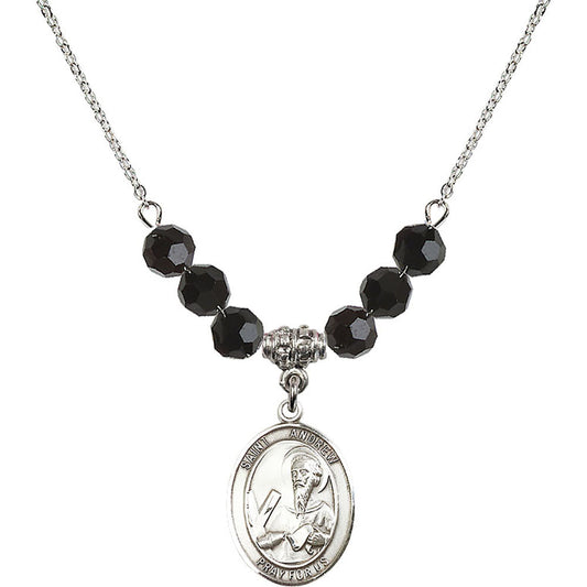 Sterling Silver Saint Andrew the Apostle Birthstone Necklace with Jet Beads - 8000
