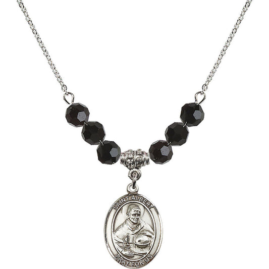 Sterling Silver Saint Albert the Great Birthstone Necklace with Jet Beads - 8001