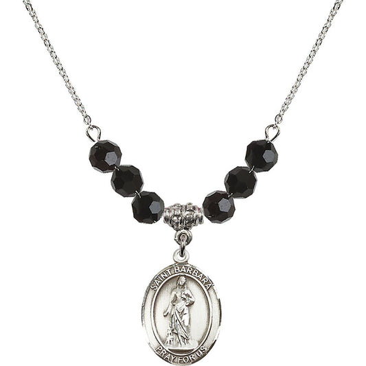 Sterling Silver Saint Barbara Birthstone Necklace with Jet Beads - 8006