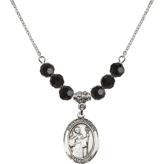 Sterling Silver Saint Augustine Birthstone Necklace with Jet Beads - 8007