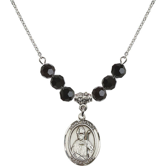 Sterling Silver Saint Dennis Birthstone Necklace with Jet Beads - 8025