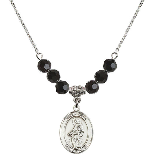 Sterling Silver Saint Jane of Valois Birthstone Necklace with Jet Beads - 8029