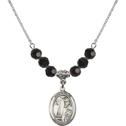 Sterling Silver Saint Elmo Birthstone Necklace with Jet Beads - 8031