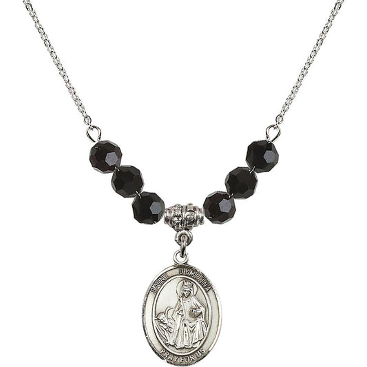 Sterling Silver Saint Dymphna Birthstone Necklace with Jet Beads - 8032