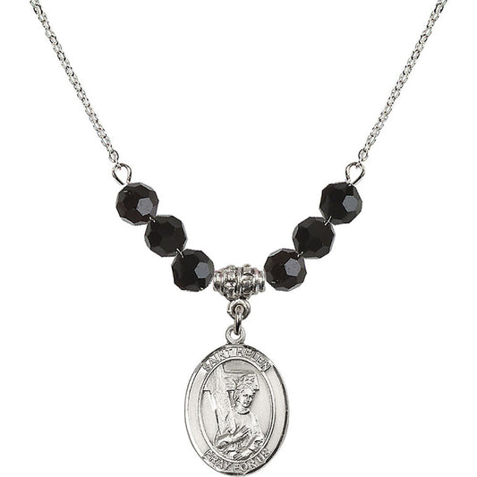 Sterling Silver Saint Helen Birthstone Necklace with Jet Beads - 8043