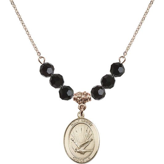 14kt Gold Filled Holy Spirit Birthstone Necklace with Jet Beads - 8044