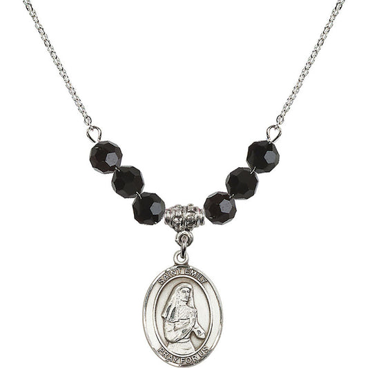 Sterling Silver Saint Emily de Vialar Birthstone Necklace with Jet Beads - 8047