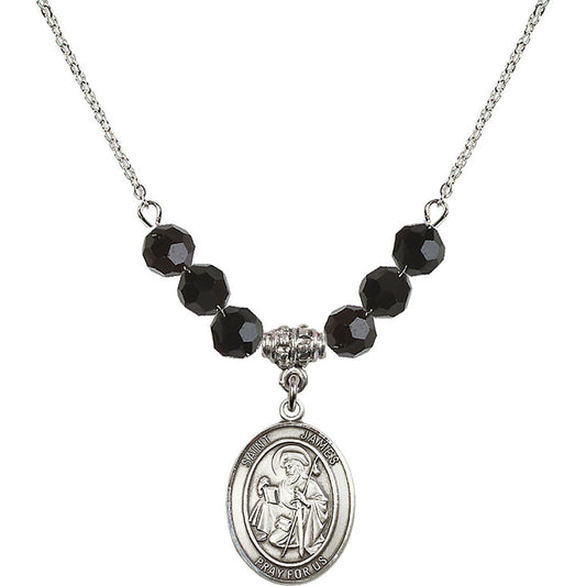 Sterling Silver Saint James the Greater Birthstone Necklace with Jet Beads - 8050