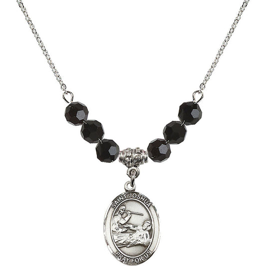 Sterling Silver Saint Joshua Birthstone Necklace with Jet Beads - 8059