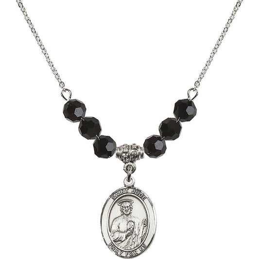 Sterling Silver Saint Jude Thaddeus Birthstone Necklace with Jet Beads - 8060