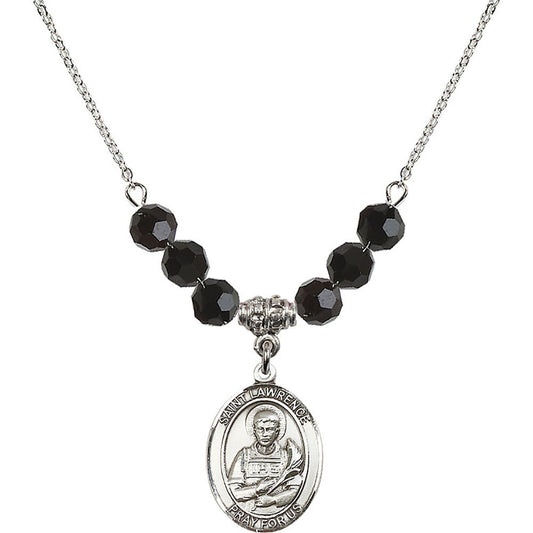 Sterling Silver Saint Lawrence Birthstone Necklace with Jet Beads - 8063