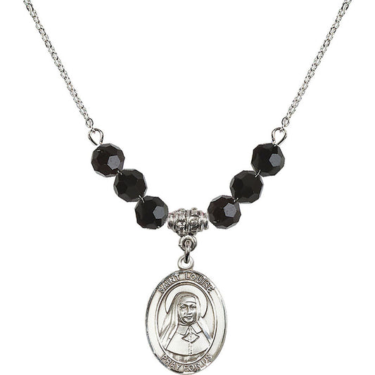 Sterling Silver Saint Louise de Marillac Birthstone Necklace with Jet Beads - 8064