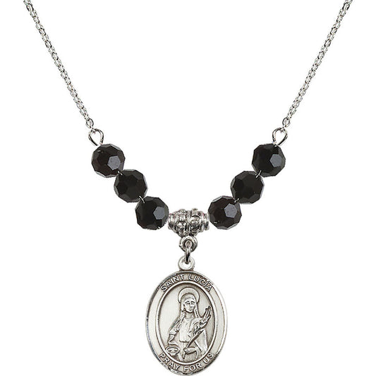 Sterling Silver Saint Lucia of Syracuse Birthstone Necklace with Jet Beads - 8065