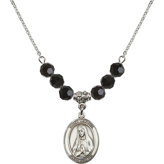 Sterling Silver Saint Martha Birthstone Necklace with Jet Beads - 8075