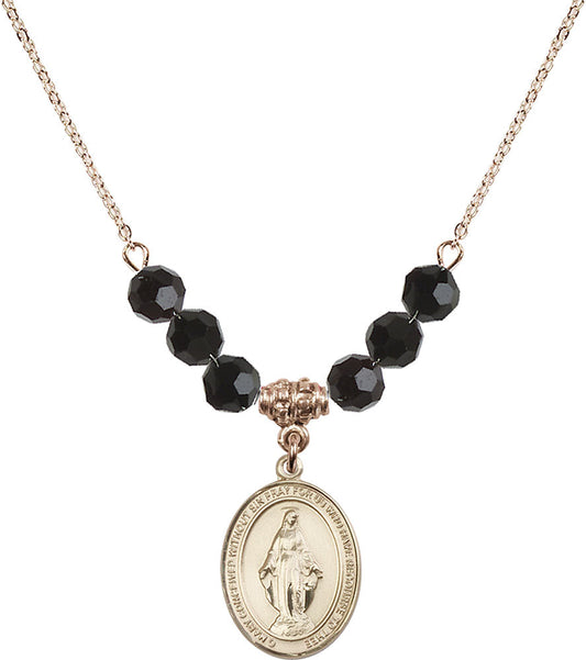 14kt Gold Filled Miraculous Birthstone Necklace with Jet Beads - 8078
