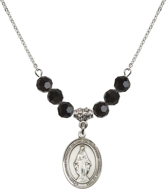 Sterling Silver Miraculous Birthstone Necklace with Jet Beads - 8078