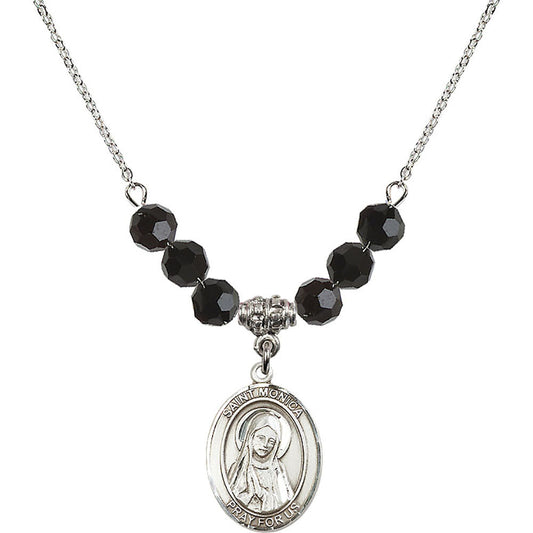 Sterling Silver Saint Monica Birthstone Necklace with Jet Beads - 8079