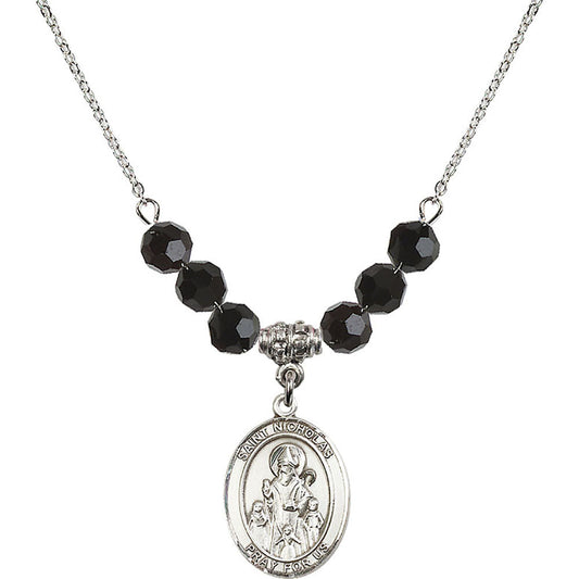 Sterling Silver Saint Nicholas Birthstone Necklace with Jet Beads - 8080