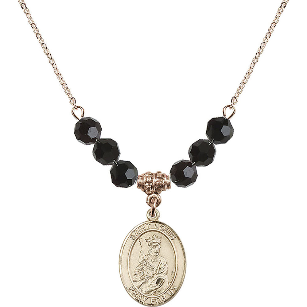 14kt Gold Filled Saint Louis Birthstone Necklace with Jet Beads - 8081