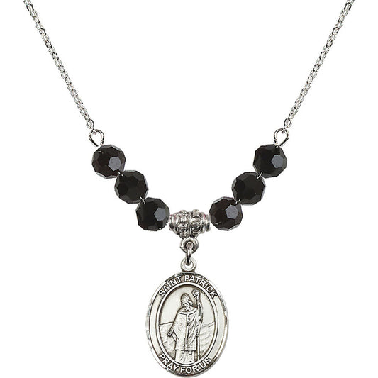 Sterling Silver Saint Patrick Birthstone Necklace with Jet Beads - 8084