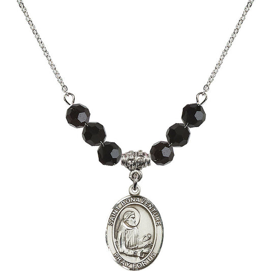Sterling Silver Saint Bonaventure Birthstone Necklace with Jet Beads - 8085