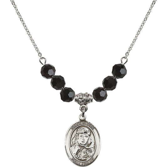 Sterling Silver Saint Sarah Birthstone Necklace with Jet Beads - 8097