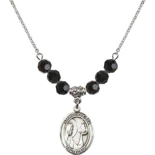 Sterling Silver Our Lady Star of the Sea Birthstone Necklace with Jet Beads - 8101