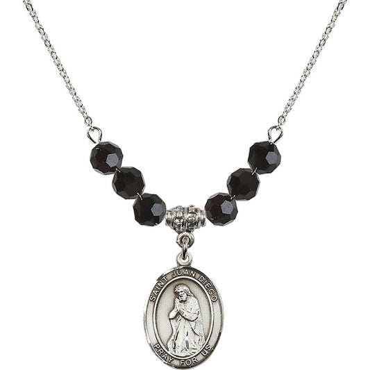 Sterling Silver Saint Juan Diego Birthstone Necklace with Jet Beads - 8111