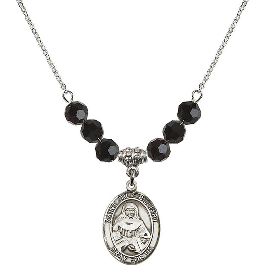 Sterling Silver Saint Julie Billiart Birthstone Necklace with Jet Beads - 8117