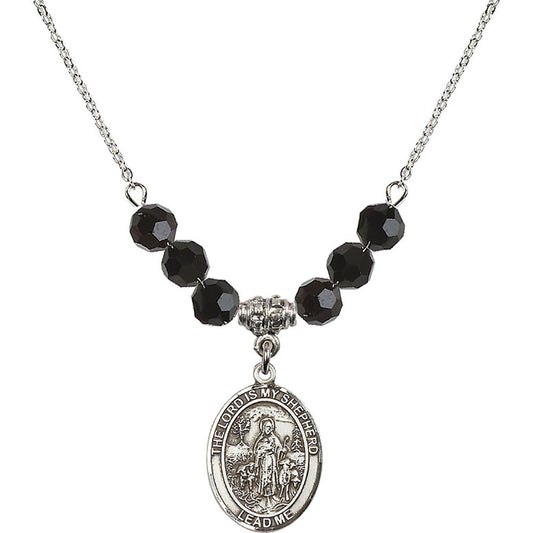 Sterling Silver Lord Is My Shepherd Birthstone Necklace with Jet Beads - 8119