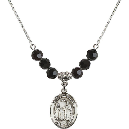 Sterling Silver Saint Valentine of Rome Birthstone Necklace with Jet Beads - 8121