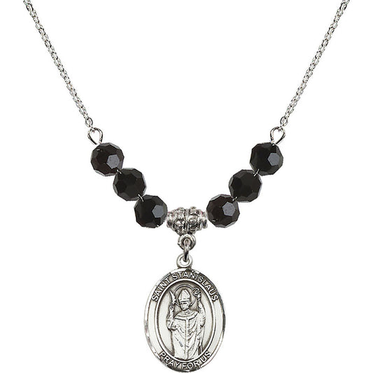 Sterling Silver Saint Stanislaus Birthstone Necklace with Jet Beads - 8124