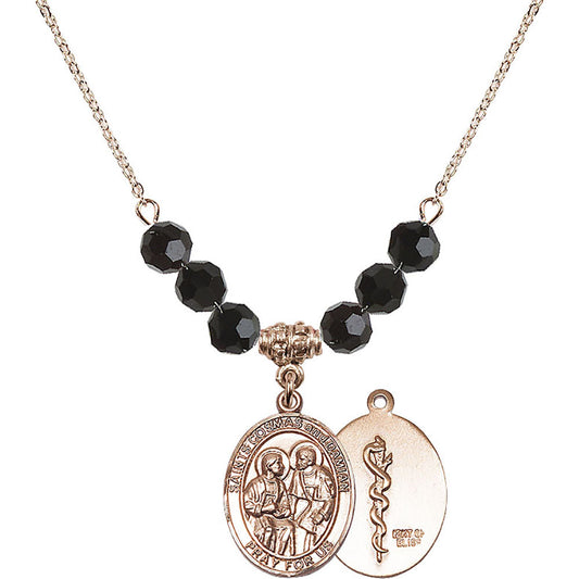 14kt Gold Filled Saints Cosmas & Damian / Doctors Birthstone Necklace with Jet Beads - 8132