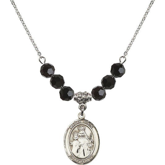 Sterling Silver Maria Stein Birthstone Necklace with Jet Beads - 8133