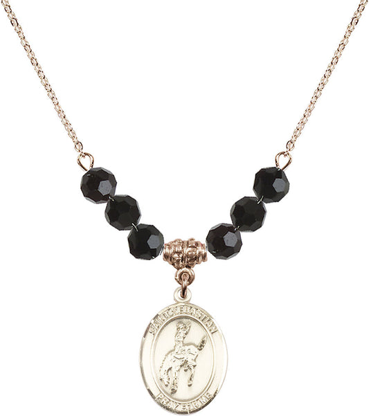 14kt Gold Filled Saint Sebastian / Rodeo Birthstone Necklace with Jet Beads - 8191