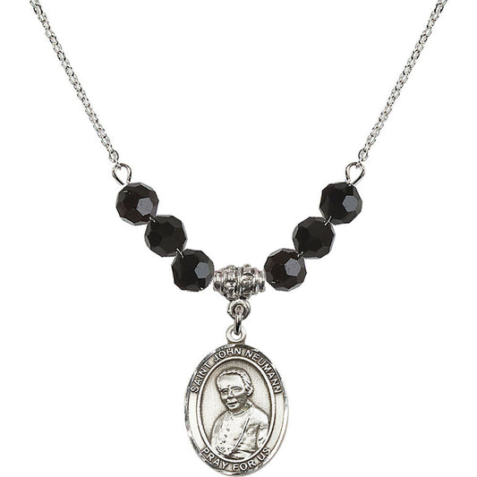 Sterling Silver Saint John Neumann Birthstone Necklace with Jet Beads - 8204